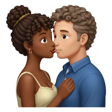 middle age white man kissing a cute dark skin girl curly bun sticker