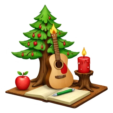 the word 'Gitan' in emoji style, with each letter decorated as a different object: G as a guitar, I as a candle, T as a tree, A as an apple, N as a notebook sticker