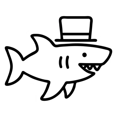 shark with a top hat, outlined icon sticker