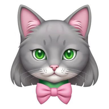 Gatto grigio con tanto pelo , gli occhi verdi e un fiocchetto rosa come collare  sticker