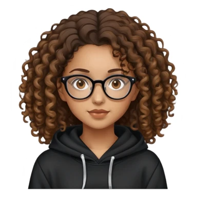 Mixed girl /curly long hair brown / with brown eyes glasses black hoodie  sticker