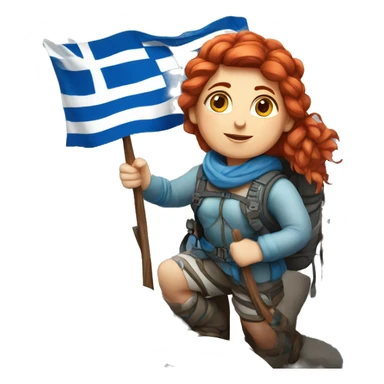 Greek Female winter mountaineer red hair white skin climbing with Greek Flag and Easter eggs basket sticker