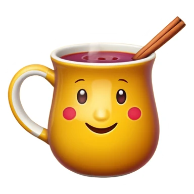 a yellow mug with steaming mulled wine sticker