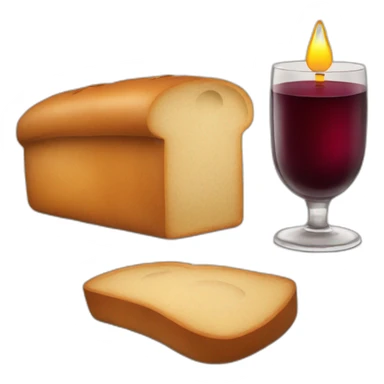 2 candles, a cup of red wine and a loaf of bread sticker
