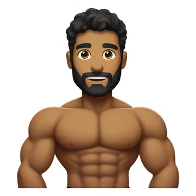muscular bicep flexing, tight short black wavy hair, sandy brown skin, thin shadowy beard. sticker