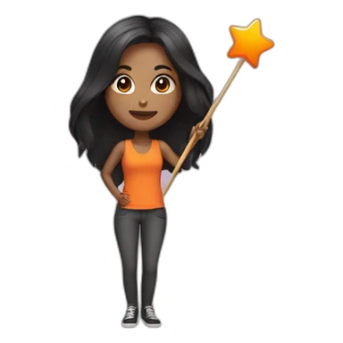 brown woman holding a orange star wand long black straight hair full length sticker