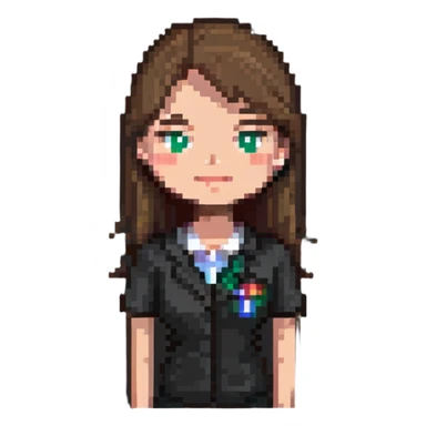 female math teacher, brown straight hair, Caucasian sticker