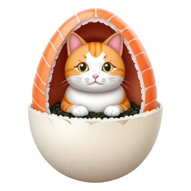 cat sitting in an egg made of sushi sticker