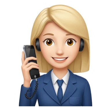 female phone support agent smiling, holding phone sticker