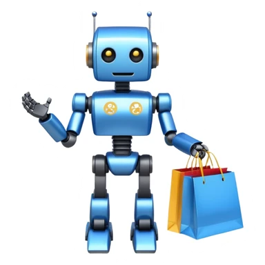 black friday robot with blue and metalic colours with bags in his hands sticker