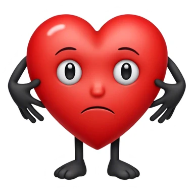 Red heart with a sad face in the center and black hands and legs  sticker