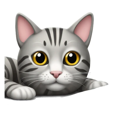 A striped grey cat is lying on the keyboard of the computer sticker