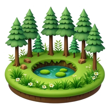 small circular forest clearing with tall trees and grass, miniature world sticker