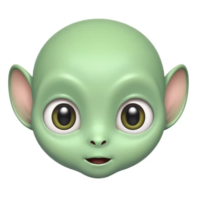 ortrait of a cute alien with round head, big shiny eyes, pastel green skin, small antennae, friendly expression, cartoon style sticker