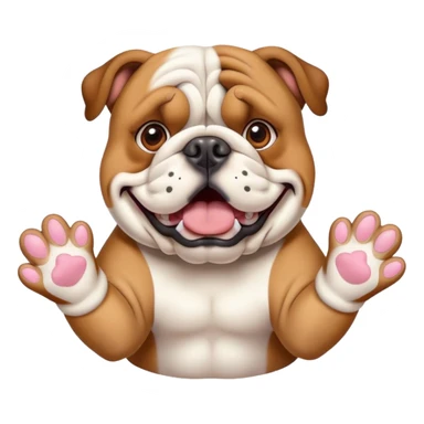 British bulldog dog with paws out in front of face in a surprised pose sticker