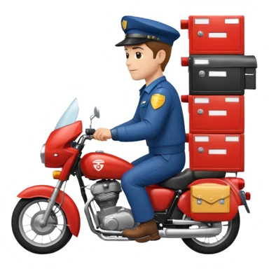پستچی سوار بر موتور که نیم رخ چهره اش معلوم باشه و پشت موتور چندتا جعبه پست باشه رنگ پوست پستچی سفید باشه sticker