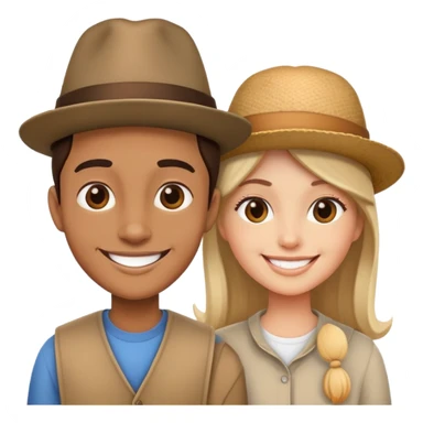 two people with different hats, smiling sticker