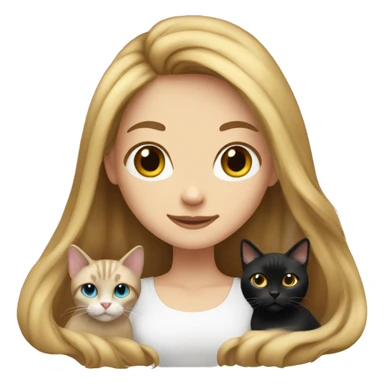Long hair white girl with 2 cats  one brown and one black sticker