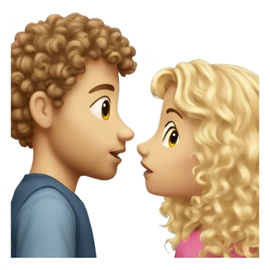 Curly brown haired girl kissing blonde haired boy sticker