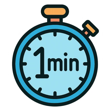 stopwatch with a large 1min text in the center, visually balanced, icon style sticker