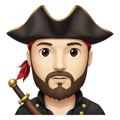 "- Nam
- 35 tuổi
- Da trắng
- Râu quai nón nâu
-  Cướp biển caribe
- đội mũ cướp biển màu đen sticker