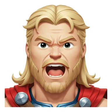 Cinematic Realistic Thor Portrait, head tilted slightly with a dramatic, wide-open yawn, revealing a relaxed yet powerful presence. The natural interplay of light accentuates his muscular contours and tender expression, balancing his legendary might with an unexpectedly human moment of repose. sticker