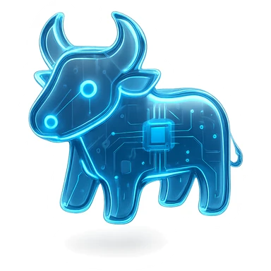 minimal high-tech bull icon with blue accents and glowing effect sticker