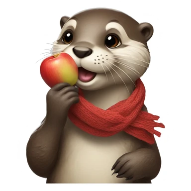 Otter wearing a scarf eating an apple sticker