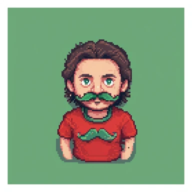 Recep İvedik, Turkish movie character, big mustache, bushy eyebrows, red t-shirt, humorous look, 8-bit style, pixel art sticker