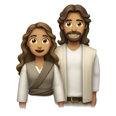 Crea a Jesús abrazado con chica joven castaña ondulada  sticker