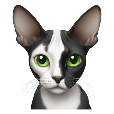 black and white sphinx cat with green eyes and a white spot on the mouth  sticker