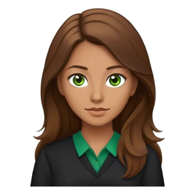  female teacher in black blouse with long Brown hair and Green eyes sticker