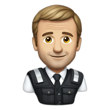emmanuel macron with a secutiry gilet sticker