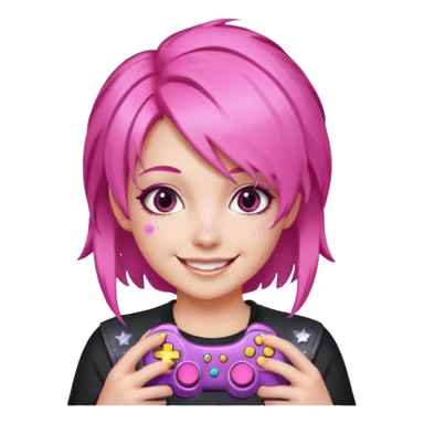 glitter pink gamer girl happy pink hair sticker