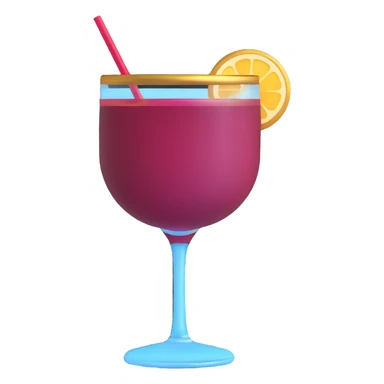 3D emoji style cocktail glass with burgundy drink and a gold rim sticker