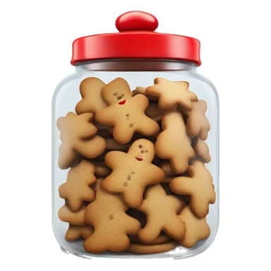 Realistic glass cookie jar with red lid full of gingerbread cookies isolated. sticker