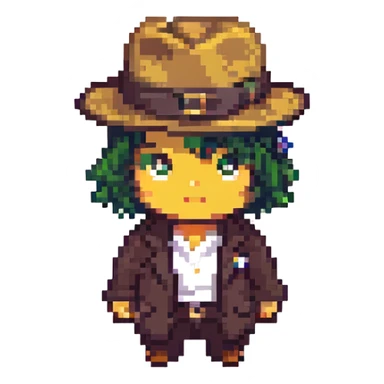 gangster in a felt hat, pink sticker