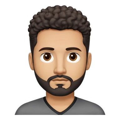 Latino man in his late 40s with light brown skin. Square face with defined jawline. Dark eyes with calm gaze. Short curly dark hair. Black goatee beard with some gray streaks. Wearing a black V-neck shirt. sticker