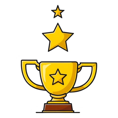 golden trophy with 5 stars, award emblem sticker