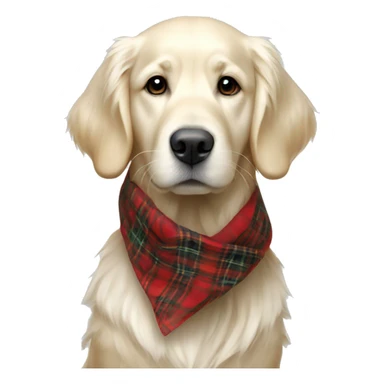 White golden retriever wearing a red plaid scarf sticker