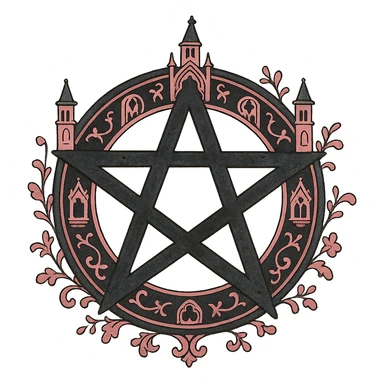 gothic star, black and pink colors, ghibli style sticker