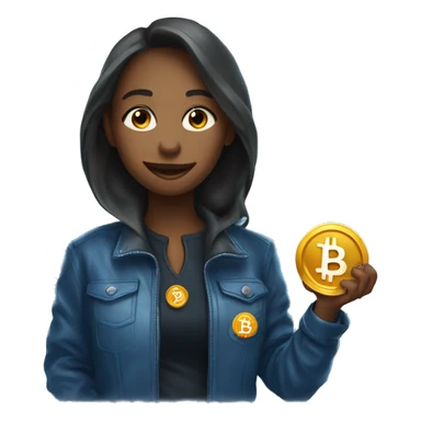sapphire in a jacket with bitcoin in her hands sticker
