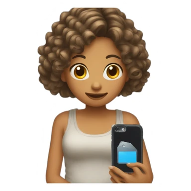 strigth hair withe girl playing with a cellphone sticker