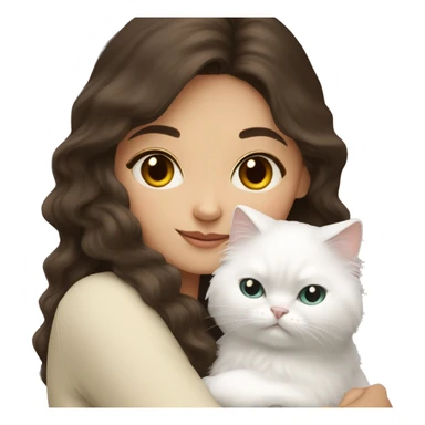 Brunette Spanish girl snuggling white Persian cat sticker