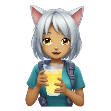 anime cat girl drinks water sticker