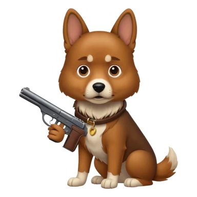 A dog holding a gun sticker