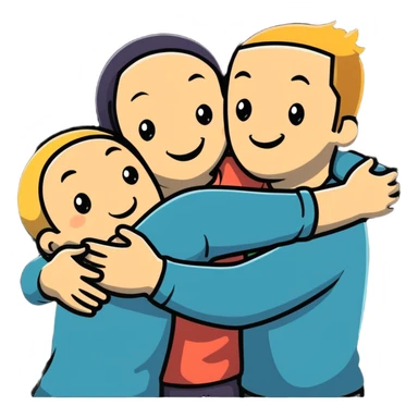 Caucasian friends in a group hug, showing friendship and togetherness sticker