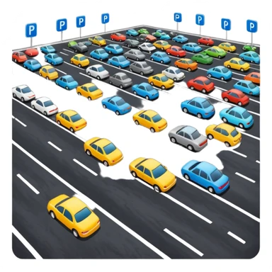parking lot for 100 cars, parking sign with rows of cars, clean and vibrant sticker