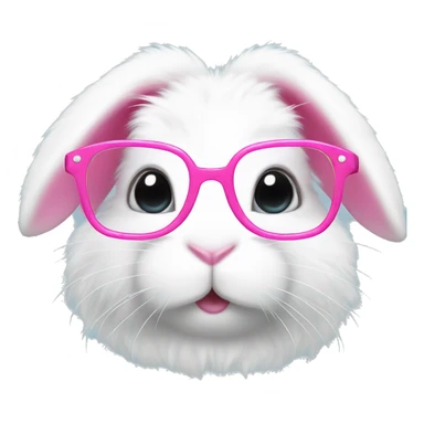 cute super fluffy white bunny with pink glasses sticker