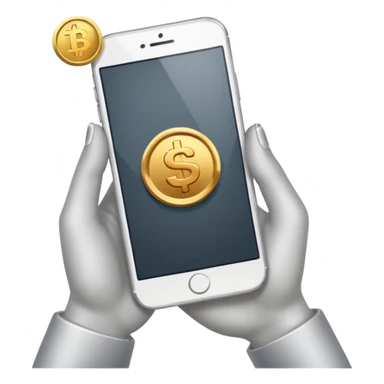 hand holding a phone showing a play icon and coin sticker